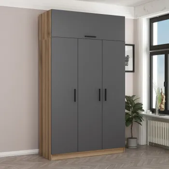 Dulap pentru haine, Minerva, Minar 3 Kapak 2 Cekmece 255, 135x255x52 cm, PAL, Antracit / Dore b4e9 imagine
