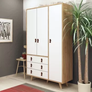 Dulap pentru haine, Mod Design, Franky, 120 x 187 x 52 cm, pal melaminat, stejar/alb c61c imagine