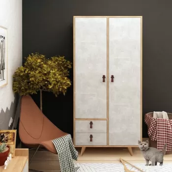 Dulap pentru haine, Mod Design, Suwon, 100x190x52 cm, Stejar / Gri ca0e imagine