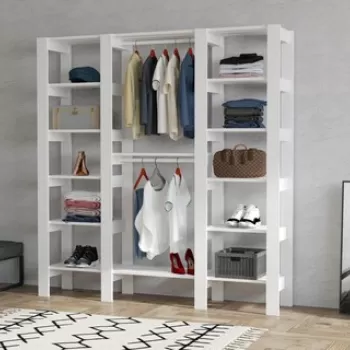 Dulap pentru haine, Puqa Design, City, 161.4x180x33.6 cm, PAL, Alb 1019 imagine