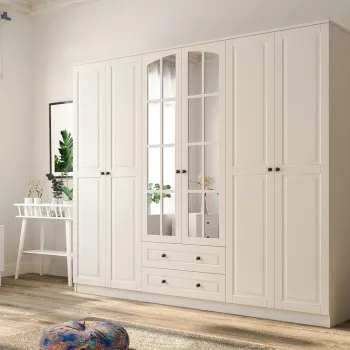 Dulap pentru haine, Rabi, Rb-018, 210x184x52 cm, Alb mat 77c5 imagine