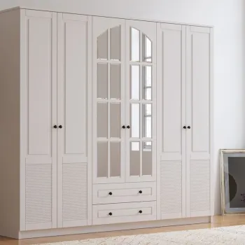 Dulap pentru haine, Rabi, Rb-114, 210x184x52 cm, Alb mat f4c9 imagine