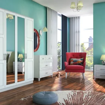 Dulap pentru haine, Rabi, Rb-163, 140x184x52 cm, Alb mat 8acd imagine