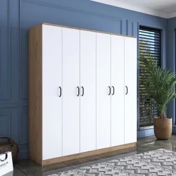 Dulap pentru haine, Rani, BA114, 180x190.8x47.3 cm, PAL, Nuc / Alb 235f imagine