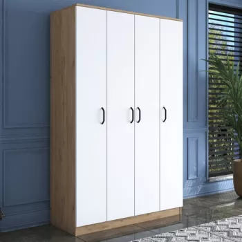 Dulap pentru haine, Rani, BA116, 120x190.8x47.3 cm, PAL, Nuc / Alb 8b29 imagine