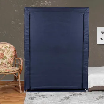 Dulap pentru haine, Valovi, Bez, 118x158x45 cm, Textil, Albastru inchis 98c1 imagine