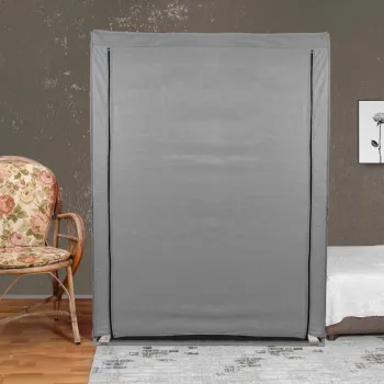 Dulap pentru haine, Valovi, Bez, 118x158x45 cm, Textil, Gri f1c7 imagine