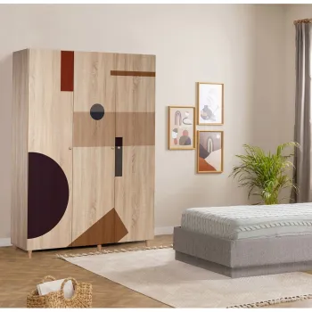 Dulap pentru haine, Vella, Lena 3 -969, 135x192x52 cm, PAL, Sonomo 624f imagine
