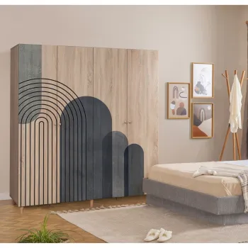 Dulap pentru haine, Vella, Loni 4 -973, 180x192x52 cm, PAL, Sonomo a607 imagine