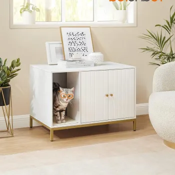 Dulap pentru litiera pisici / casa de toaleta pisici, Feandrea, 80x50x55 cm, PAL, alb/auriu 9b96 imagine