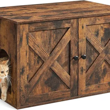 Dulap pentru litiera pisici / casa de toaleta pisici, Feandrea, 80x53x49.2 cm, PAL, maro rustic fde9 imagine
