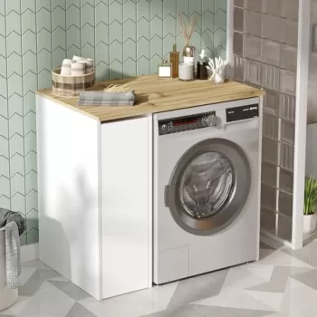 Dulap pentru masina de spalat, Locelso, SA1-WK, 93.5 x 88.3 x 60 cm, pal melaminat, alb/natur cbe2 imagine