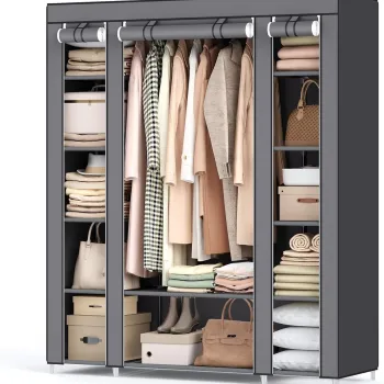 Dulap textil pentru haine Organiser, Vasagle, 150x45x175 cm, material netesut/otel, gri 04df imagine