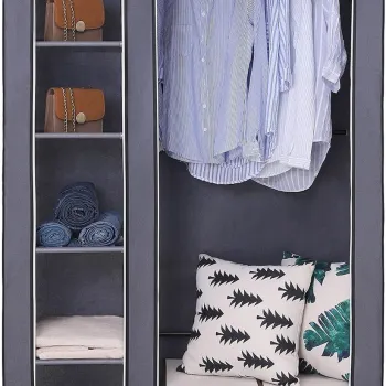 Dulap textil pentru haine, Vasagle, 110x45x175 cm, material netesut/otel, gri fbd5 imagine