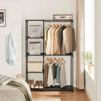 Dulap textil pentru haine, Vasagle, 112x43x165 cm, material netesut/metal, max 80 kg, negru 01af imagine