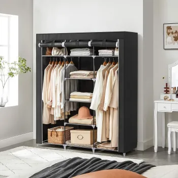 Dulap textil pentru haine, Vasagle, 150x45x175 cm, material netesut/otel, negru a87d imagine