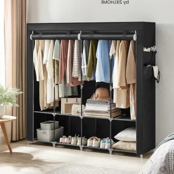 Dulap textil pentru haine Vasagle, 170x45x167 cm, material netesut/otel, negru 3f99 imagine