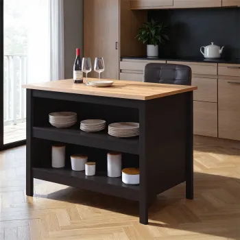 Insula de bucatarie / dulap bucatarie Helina, Inter Link, 124x75x91.5 cm, lemn, negru/stejar acaf imagine