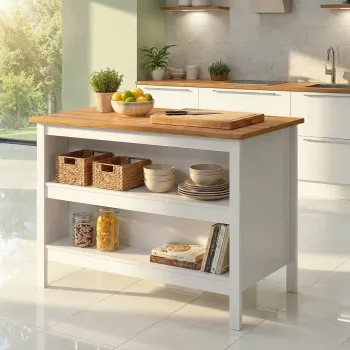 Insula de bucatarie / dulap bucatarie Julina, Inter Link, 124x75x91.5 cm, MDF, alb/maro c6c8 imagine