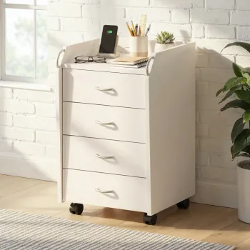 Masuta cu roti / dulap de birou Pronti, Inter Link, 40x36x65 cm, MDF, alb c29c imagine