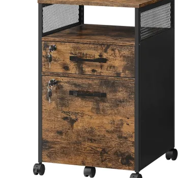 Masuta cu roti / dulap de birou Vasagle, 44x42x69 cm, PAL/otel, maro 762d imagine