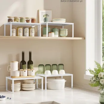 Set 4 organizatoare dulap bucatarie, Songmics, 32x22.9x15.4 cm, metal, alb/argintiu 6bfc imagine