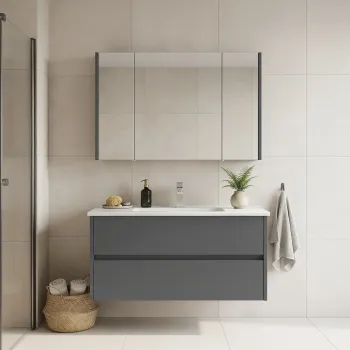 Set Dulap de Baie cu Chiuveta si Oglinda (2 Piese), Hanah Home, Arno 100, Gri 2f7d imagine