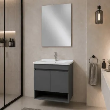 Set Dulap de Baie cu Chiuveta si Oglinda (2 Piese), Hanah Home, Compacta 60, Gri carbon inchis 4274 imagine