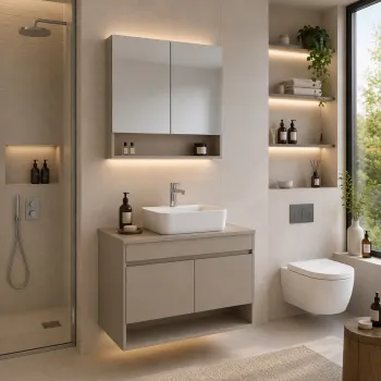 Set Dulap de Baie cu Chiuveta si Oglinda (2 Piese), Hanah Home, Compacta Bowl 60, Latte c7e2 imagine