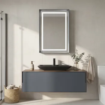 Set Dulap de Baie cu Chiuveta si Oglinda (2 Piese), Hanah Home, Craft 120, Nuc / Antracit e9db imagine