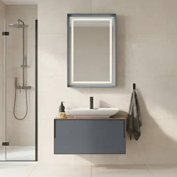 Set Dulap de Baie cu Chiuveta si Oglinda (2 Piese), Hanah Home, Craft 80, Nuc / Antracit / Alb 572b imagine