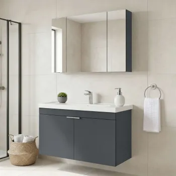 Set Dulap de Baie cu Chiuveta si Oglinda (2 Piese), Hanah Home, Desna 100, Antracit mat c87e imagine