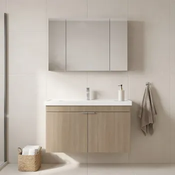 Set Dulap de Baie cu Chiuveta si Oglinda (2 Piese), Hanah Home, Desna 100, Stejar 3183 imagine