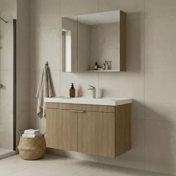 Set Dulap de Baie cu Chiuveta si Oglinda (2 Piese), Hanah Home, Desna 90, Stejar d2d5 imagine