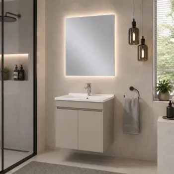 Set Dulap de Baie cu Chiuveta si Oglinda (2 Piese), Hanah Home, Fold 60, Latte db17 imagine