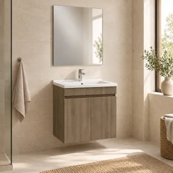 Set Dulap de Baie cu Chiuveta si Oglinda (2 Piese), Hanah Home, Fold 60, Mesteacan musonic 41f1 imagine