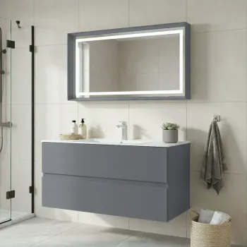 Set Dulap de Baie cu Chiuveta si Oglinda (2 Piese), Hanah Home, Nest 121 v2, Gri Mat 489e imagine