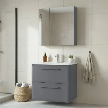 Set Dulap de Baie cu Chiuveta si Oglinda (2 Piese), Hanah Home, Nuvola 65 v2, Gri dc6f imagine