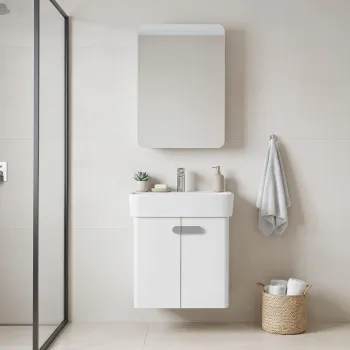 Set Dulap de Baie cu Chiuveta si Oglinda (2 Piese), Hanah Home, Orbit 55, Alb 7ed9 imagine