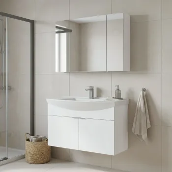 Set Dulap de Baie cu Chiuveta si Oglinda (2 Piese), Hanah Home, Purus 100, Alb 0b8a imagine