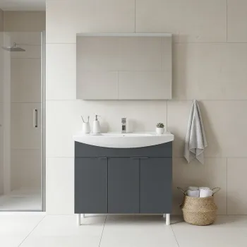 Set Dulap de Baie cu Chiuveta si Oglinda (2 Piese), Hanah Home, Purus 100, Antracit mat 9c57 imagine