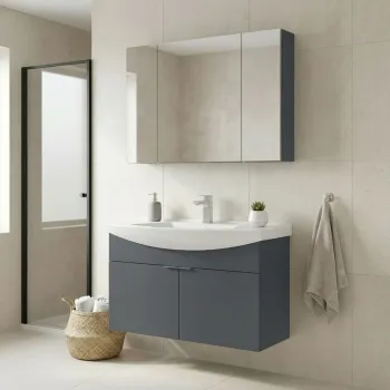 Set Dulap de Baie cu Chiuveta si Oglinda (2 Piese), Hanah Home, Purus 100, Antracit mat f0d5 imagine