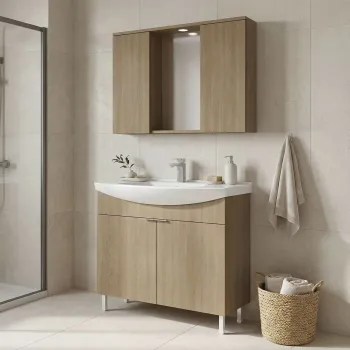 Set Dulap de Baie cu Chiuveta si Oglinda (2 Piese), Hanah Home, Purus 100, Stejar 03e0 imagine
