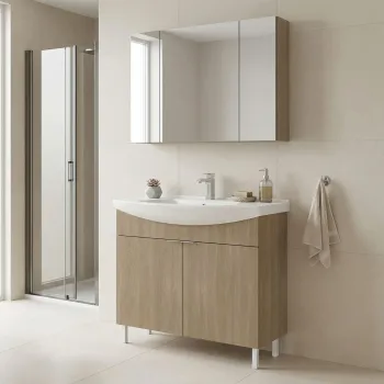 Set Dulap de Baie cu Chiuveta si Oglinda (2 Piese), Hanah Home, Purus 100, Stejar 32f8 imagine