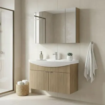 Set Dulap de Baie cu Chiuveta si Oglinda (2 Piese), Hanah Home, Purus 100, Stejar 5ae6 imagine
