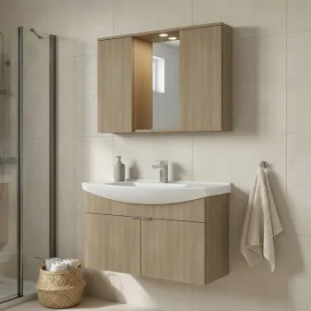 Set Dulap de Baie cu Chiuveta si Oglinda (2 Piese), Hanah Home, Purus 100, Stejar a1ca imagine