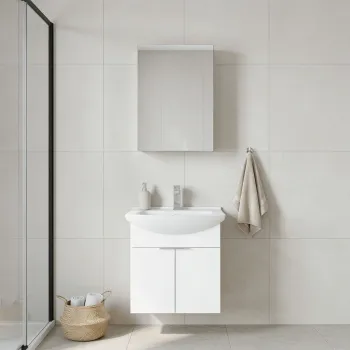 Set Dulap de Baie cu Chiuveta si Oglinda (2 Piese), Hanah Home, Purus 55, Alb 7b43 imagine