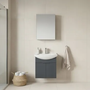 Set Dulap de Baie cu Chiuveta si Oglinda (2 Piese), Hanah Home, Purus 55, Antracit mat b70c imagine