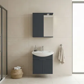 Set Dulap de Baie cu Chiuveta si Oglinda (2 Piese), Hanah Home, Purus 55, Antracit mat e5d3 imagine