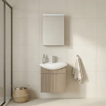 Set Dulap de Baie cu Chiuveta si Oglinda (2 Piese), Hanah Home, Purus 55, Stejar 0c2c imagine